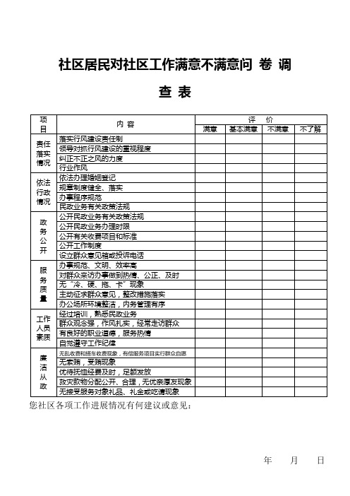 社区居民对社区工作满意不满意问卷调查表