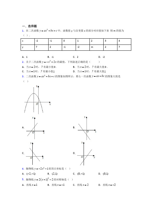 (必考题)初中数学九年级数学下册第二单元《二次函数》测试(答案解析)(4)