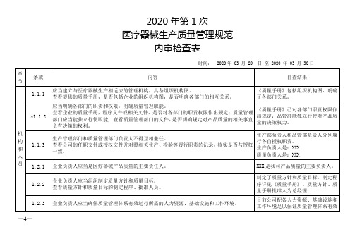 医疗器械质量管理体系- 内审检查表