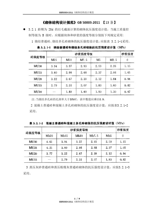 (完整版)GB50003-2011《砌体结构设计规范