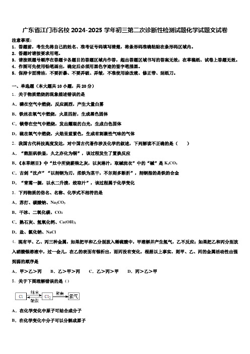 广东省江门市名校2024-2025学年初三第二次诊断性检测试题化学试题文试卷含解析