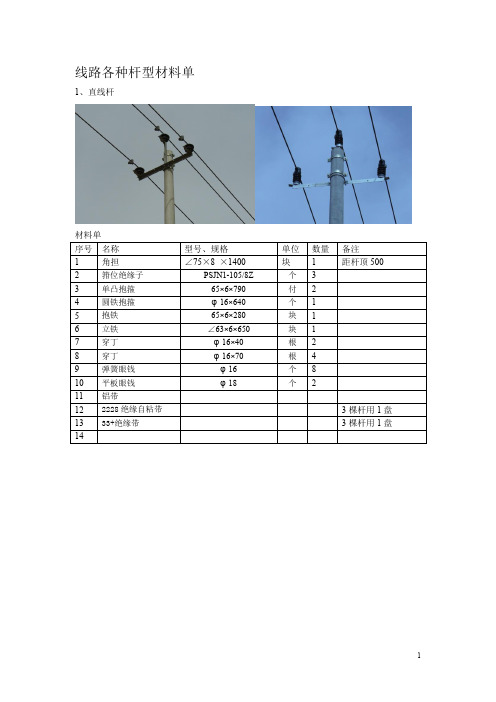 线路各种杆型材料单