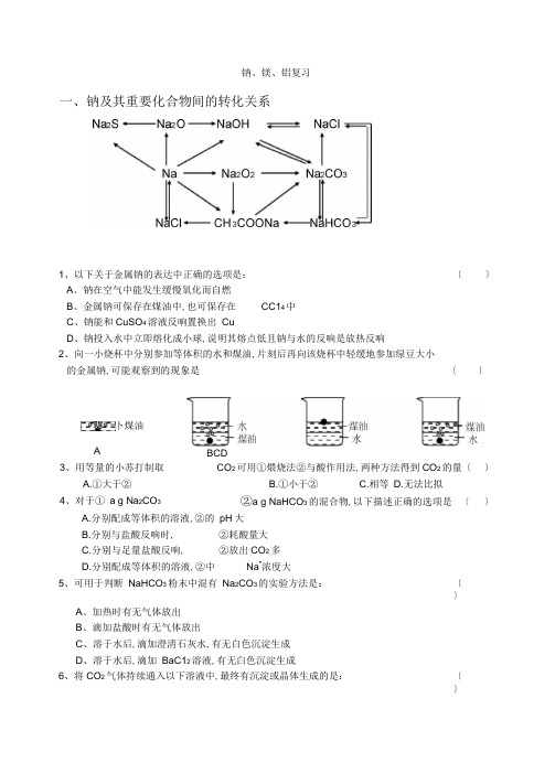 高中化学知识点：钠镁铝复习