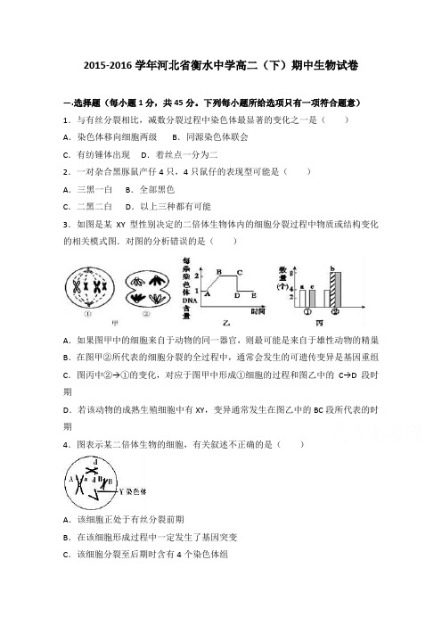 河北省衡水中学2015-2016学年高二下学期期中生物试卷Word版含解析