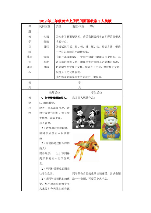 (小学教育)2019年三年级美术上册民间面塑教案1人美版