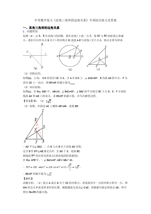 中考数学复习《直角三角形的边角关系》专项综合练习及答案