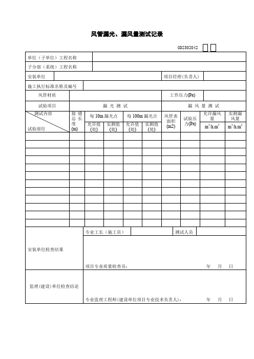 GD2302042风管漏光、漏风量测试记录