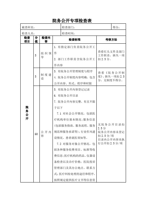 院务公开检查标准