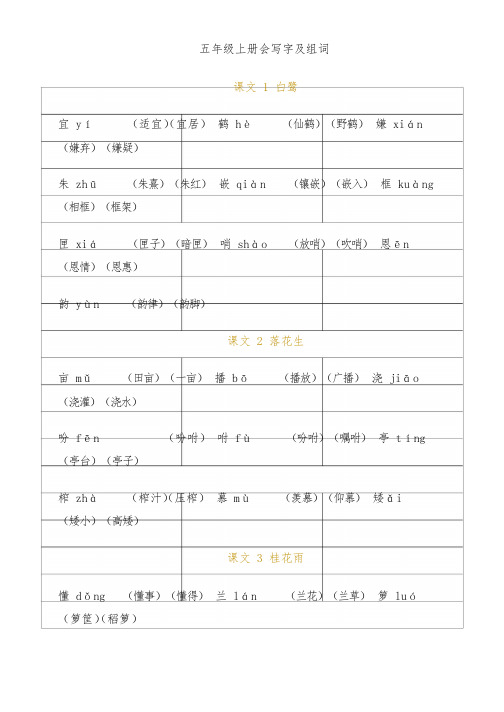 部编人教版 五年级语文上册 写字表