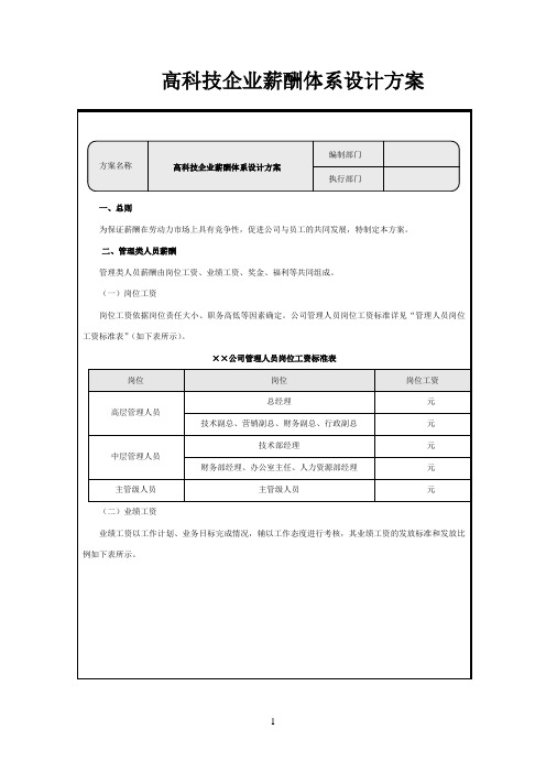 高科技企业薪酬体系设计方案