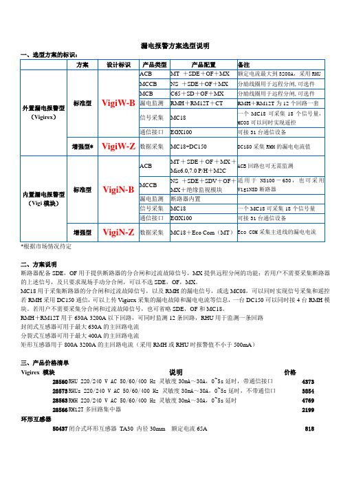 漏电报警方案选型说明