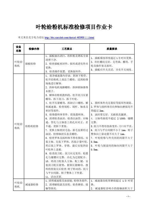 (叶轮给粉机)标准检修项目作业卡