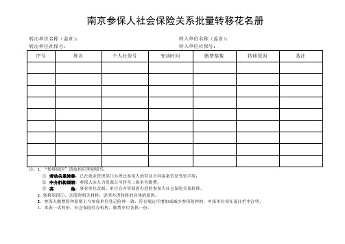 南京参保人社会保险关系批量转移花名册