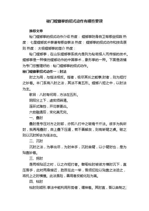 秘门螳螂拳的招式动作有哪些要领