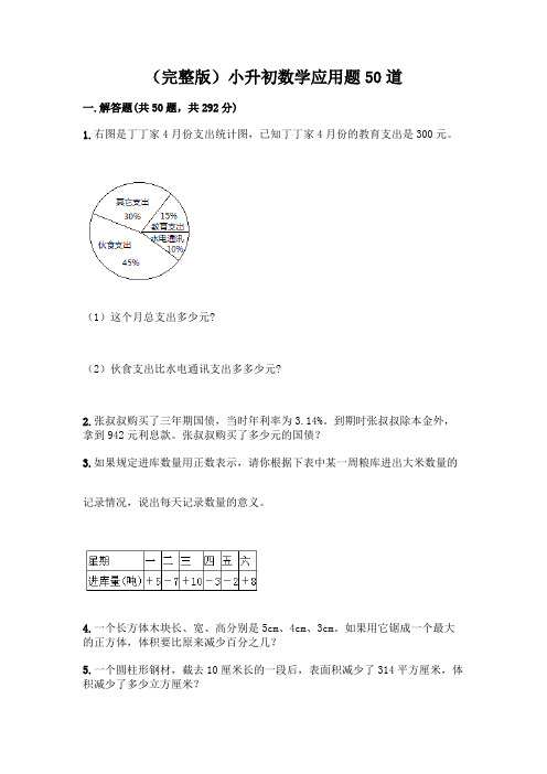 (完整版)小升初数学应用题50道及完整答案(精品)