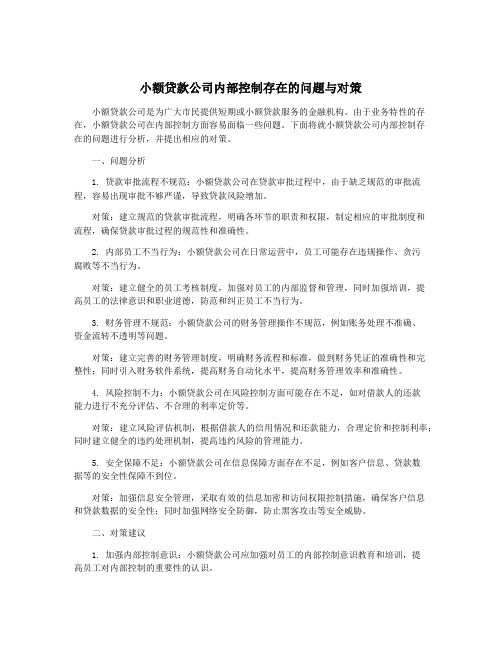 小额贷款公司内部控制存在的问题与对策