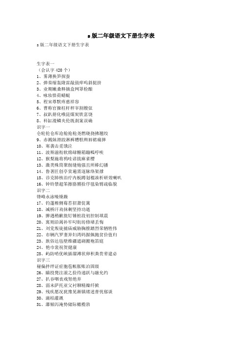 s版二年级语文下册生字表