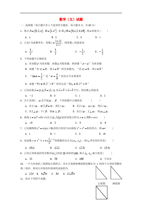 黑龙江省哈尔滨市第三十二中学高三数学上学期期末考试试题 文