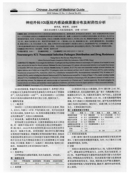 神经外科ICU医院内感染病原菌分布及耐药性分析