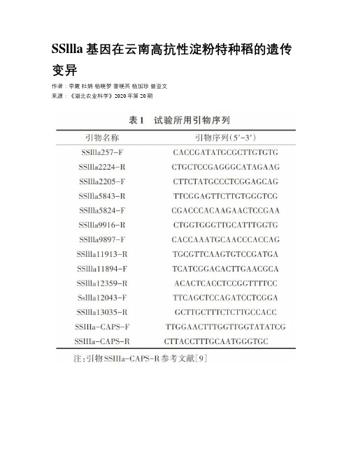 SSllla基因在云南高抗性淀粉特种稻的遗传变异