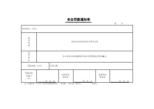 安全罚款通知单