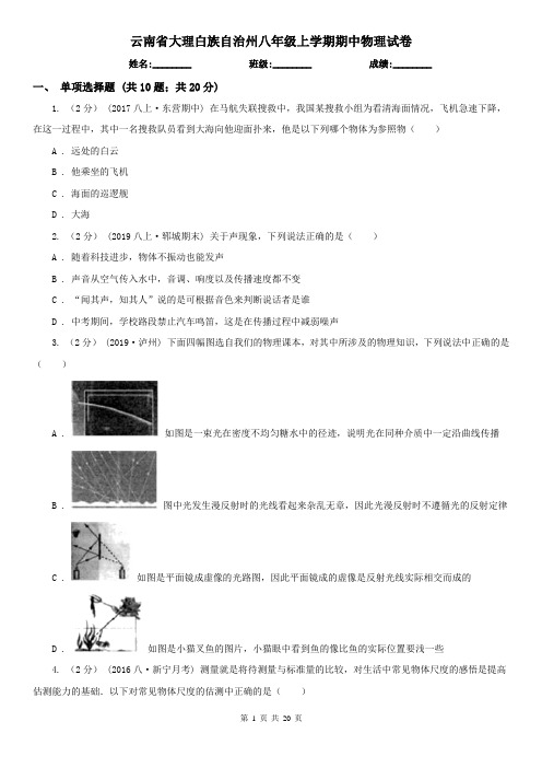 云南省大理白族自治州八年级上学期期中物理试卷