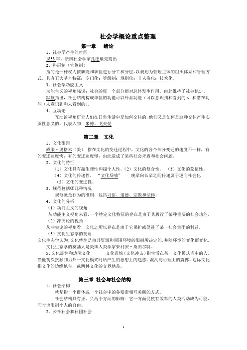 社会学概论重点整理