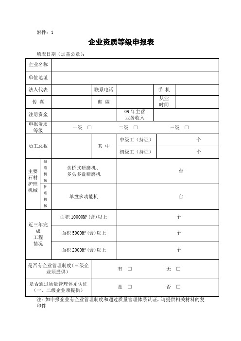 企业资质等级申报表
