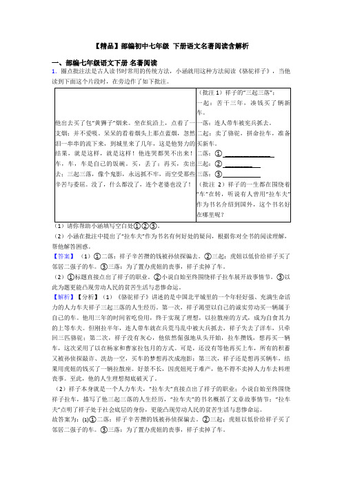 【精品】部编初中七年级 下册语文名著阅读含解析