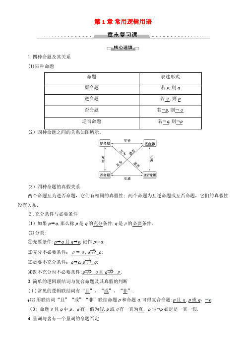 2020学年高中数学第1章常用逻辑用语章末复习课学案北师大版选修2-1(2021-2022学年)