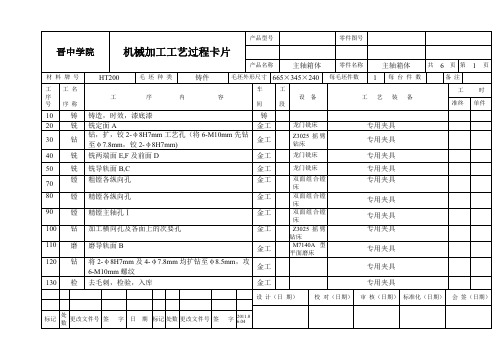 (最新)蜗杆减速器箱体机械加工工艺过程卡片