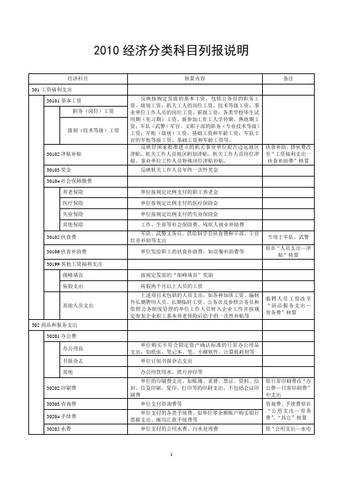 2010年经济分类科目