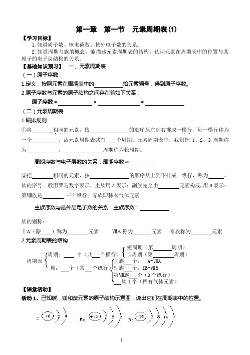 高中化学必修2_第一章第一节元素周期表_导学案