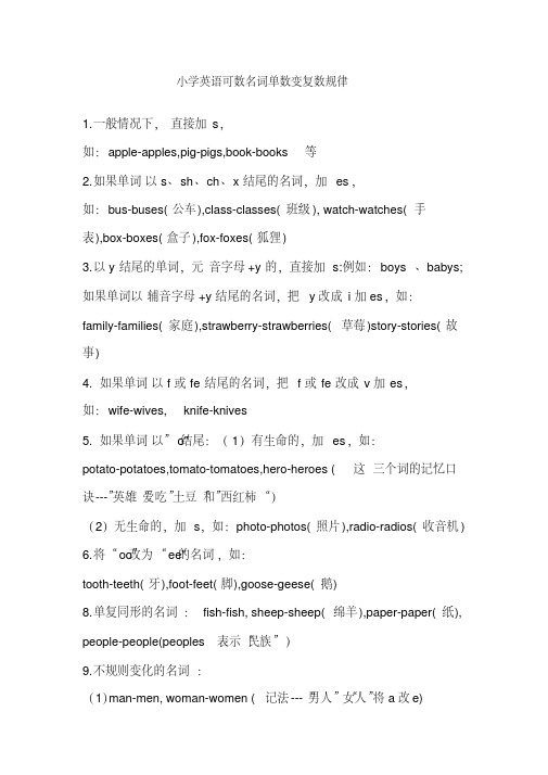 小学英语可数名词单数变复数规律及习题