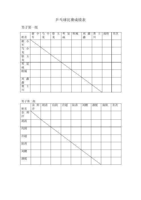 乒乓球比赛成绩表