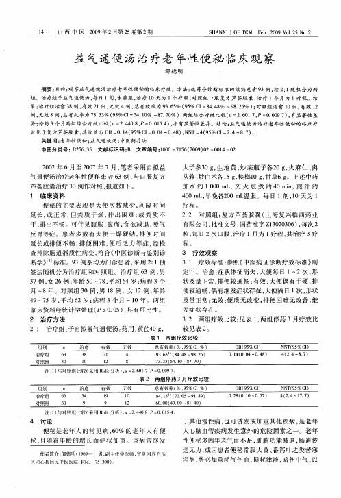 益气通便汤治疗老年性便秘临床观察