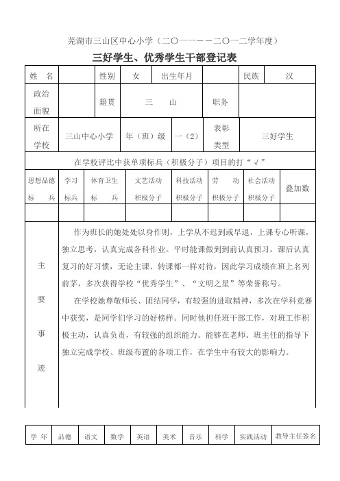 班会、三好学生表