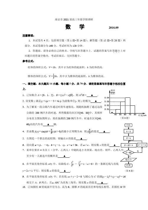 A01 2021届江苏省南京市高三年级学情调研数学试题