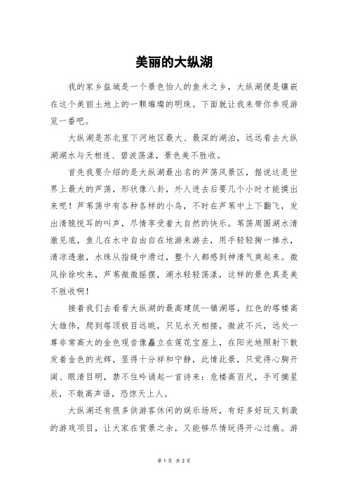 美丽的大纵湖_六年级作文