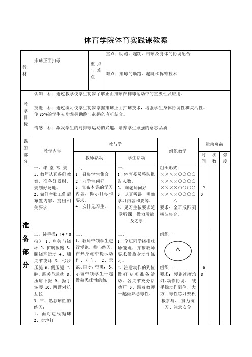 排球正面扣球教案