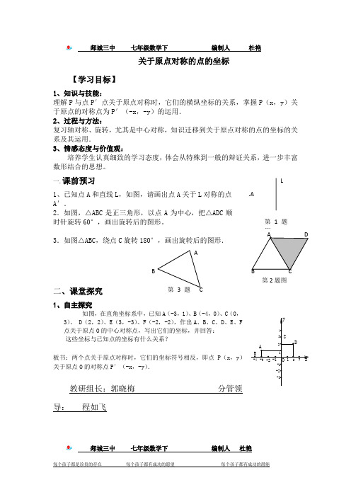 关于原点对称的点的坐标