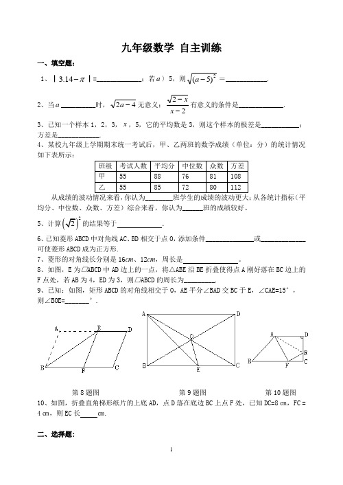 九年级数学自主训练(范围1.1-3.1)