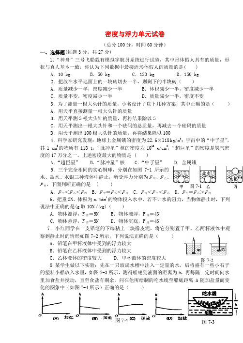 最新-八年级物理下册 密度与浮力单元测试题 沪科版 精