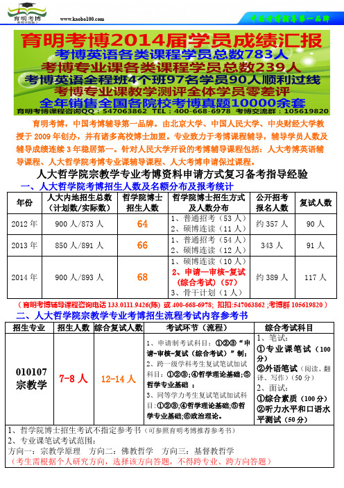 宗教学考博-人大哲学院宗教学专业考博真题资料申请方式复习备考指导经验分数要求-育明考博.doc