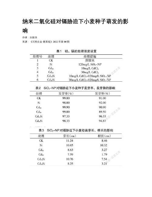 纳米二氧化硅对镉胁迫下小麦种子萌发的影响