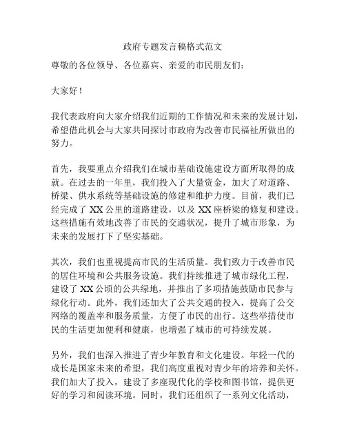 政府专题发言稿格式范文