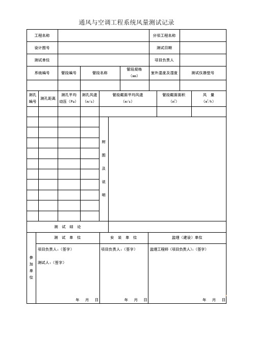 通风与空调工程系统风量测试记录