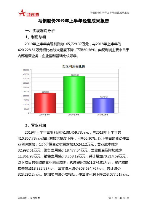 马钢股份2019年上半年经营成果报告