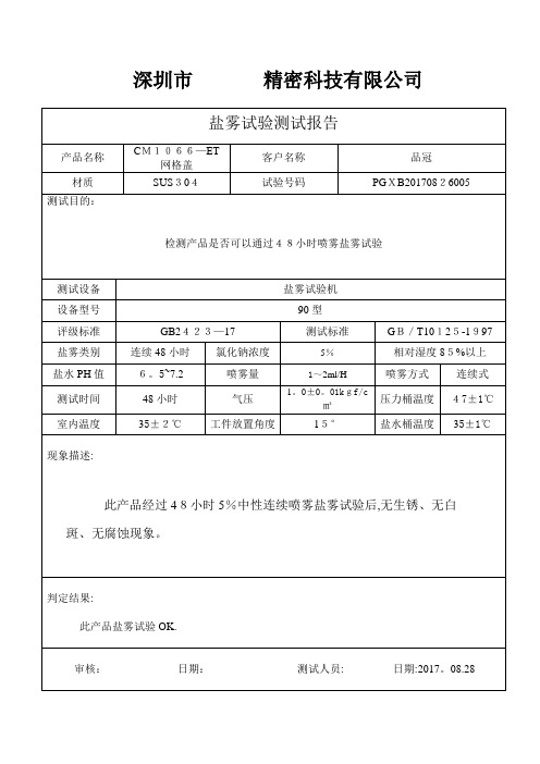 盐雾测试报告【范本模板】