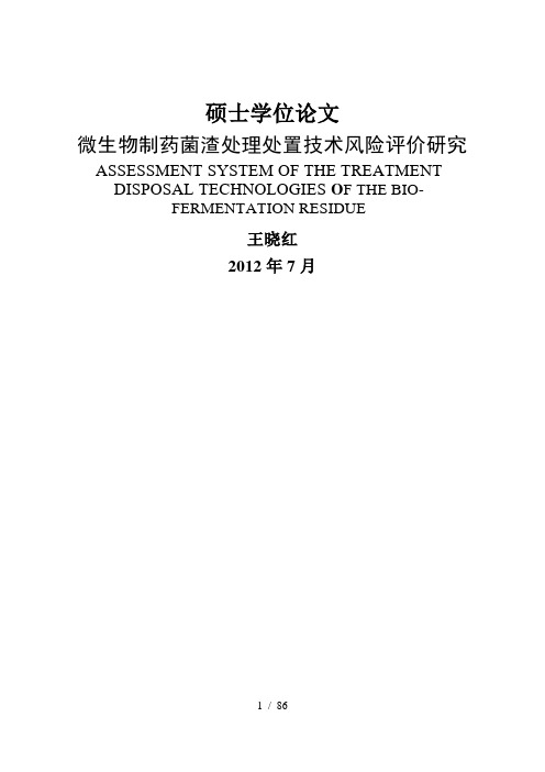 微生物制药菌渣处理处置技术风险评价大学论文